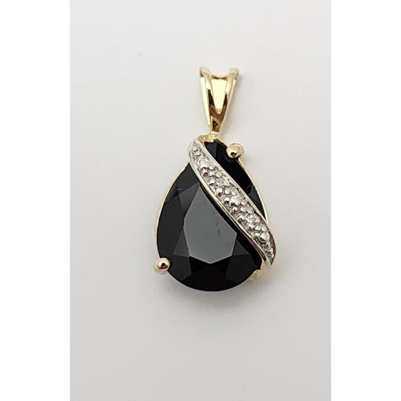 14K Solid Two Tone Multi Color Gold Teardrop Black Onyx & Diamond Charm Pendant
